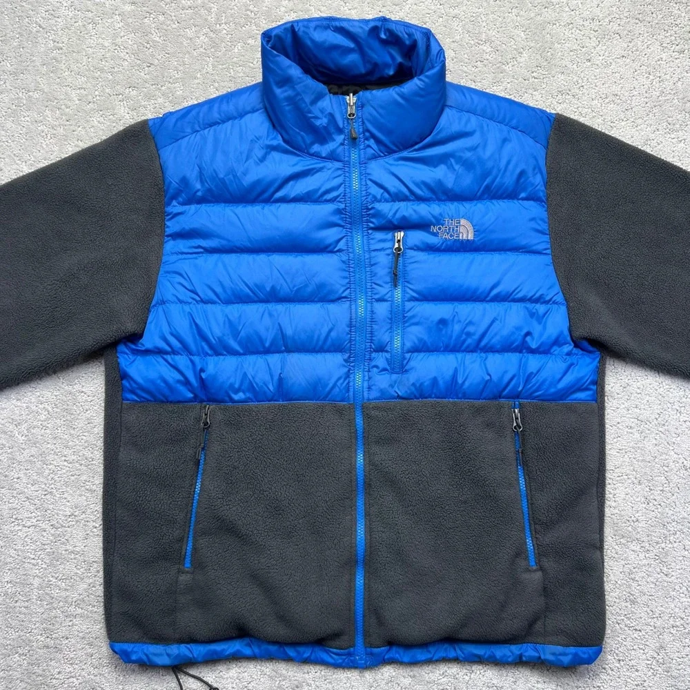 The North Face Jacket Mens Large Blue Grey 550 Down Polartec Fleece Denali